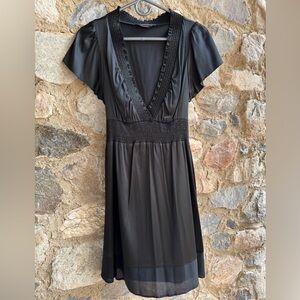 BCBG Max Azria Black Silk Belted Dress Size XS
